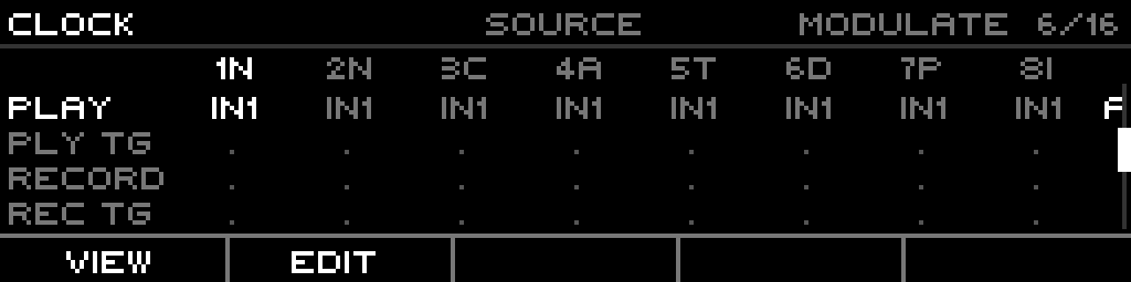 Clock band: transport rows (Play/Toggle/Record/Tap) shown as source-only global rows