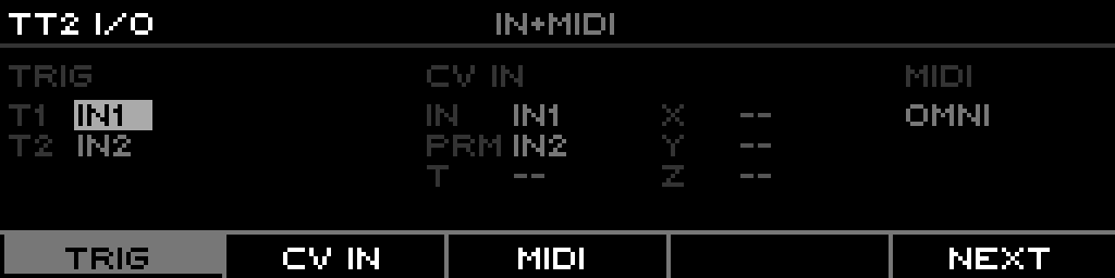 TT2-Mini I/O inputs page with 2 trigger rows